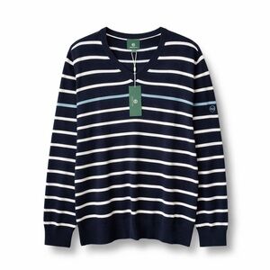 AG Green Label Navy Striped V-Neck Sweater Men’s Large Cotton Cashmere NWT